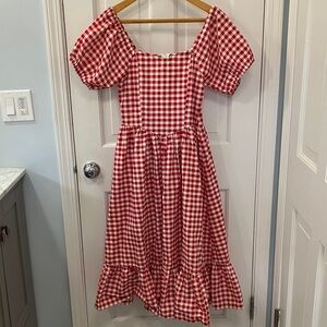 Vintage Red white Gingham Dress- Storybook Heirloom plaid zipper back small
